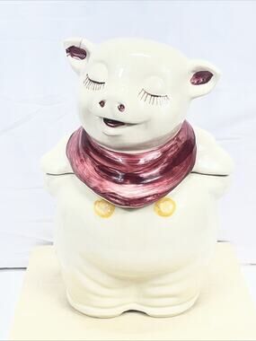 Rare Vintage 1940s Tulip Floral Shawnee Pig Cookie Jar Smiley USA Americana